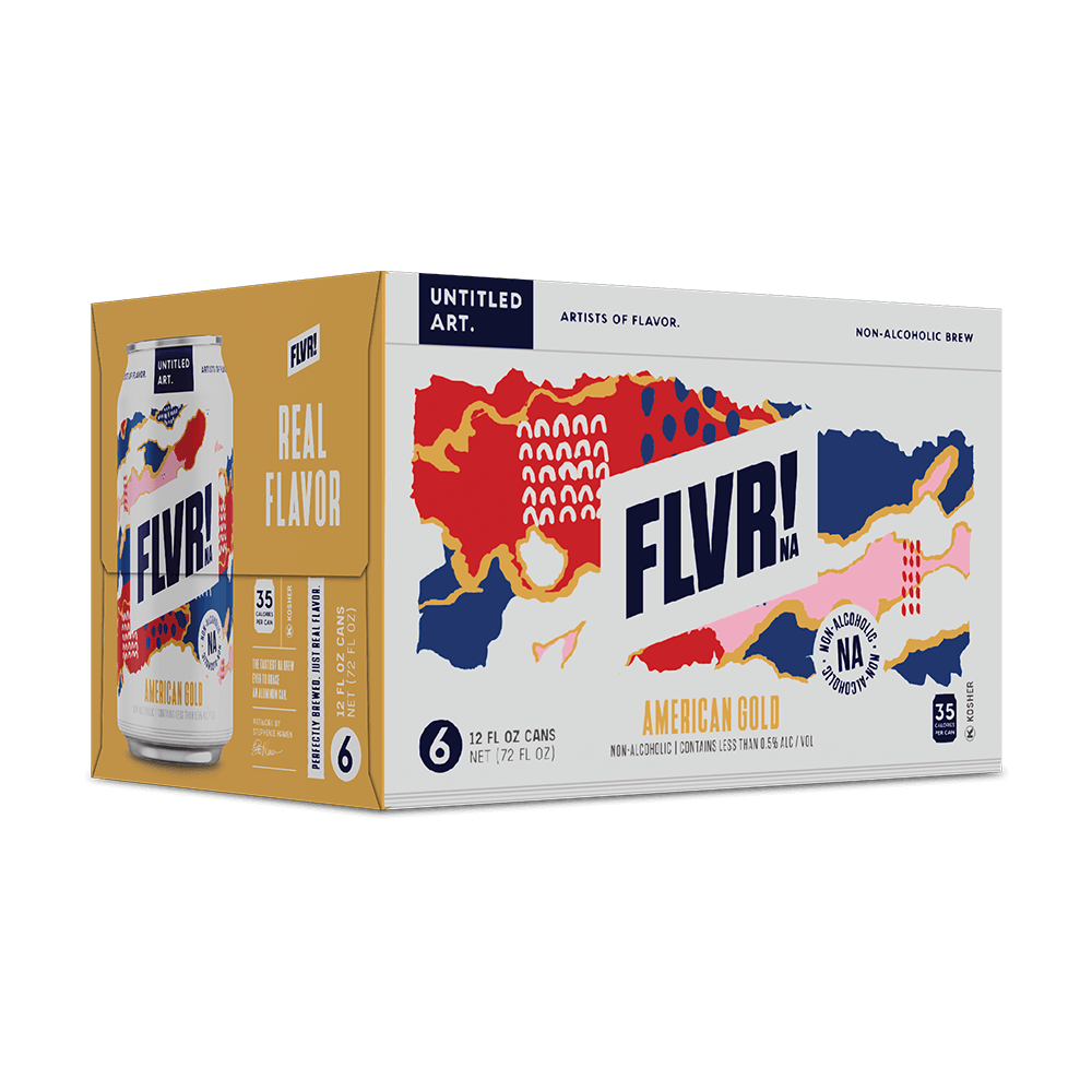 A 6-pack carton of Untitled Art FLVR! NA American Gold non-alcoholic beer