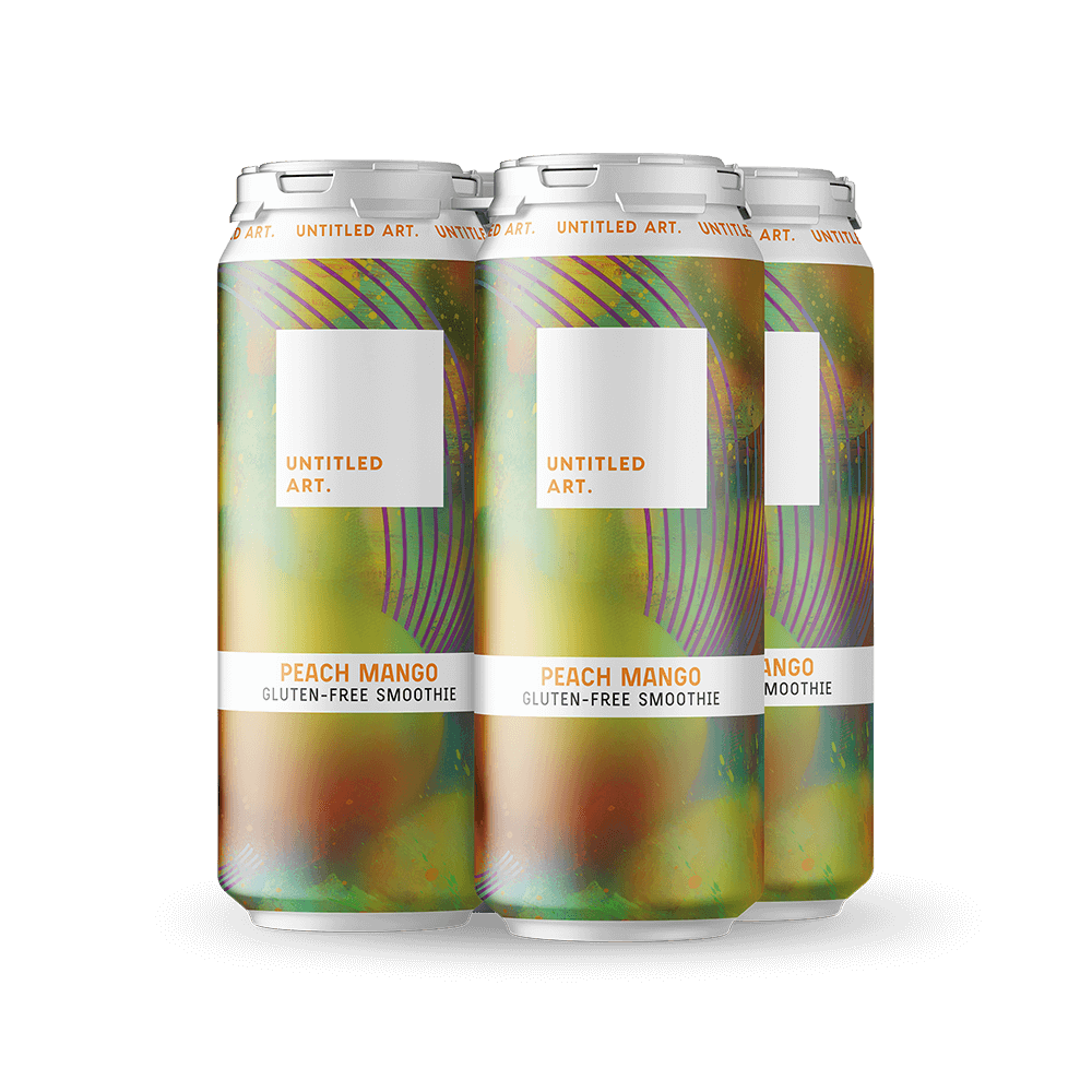 A 4-pack of Untitled ArtPeach Mango Gluten-Free Smoothie Beer Cans